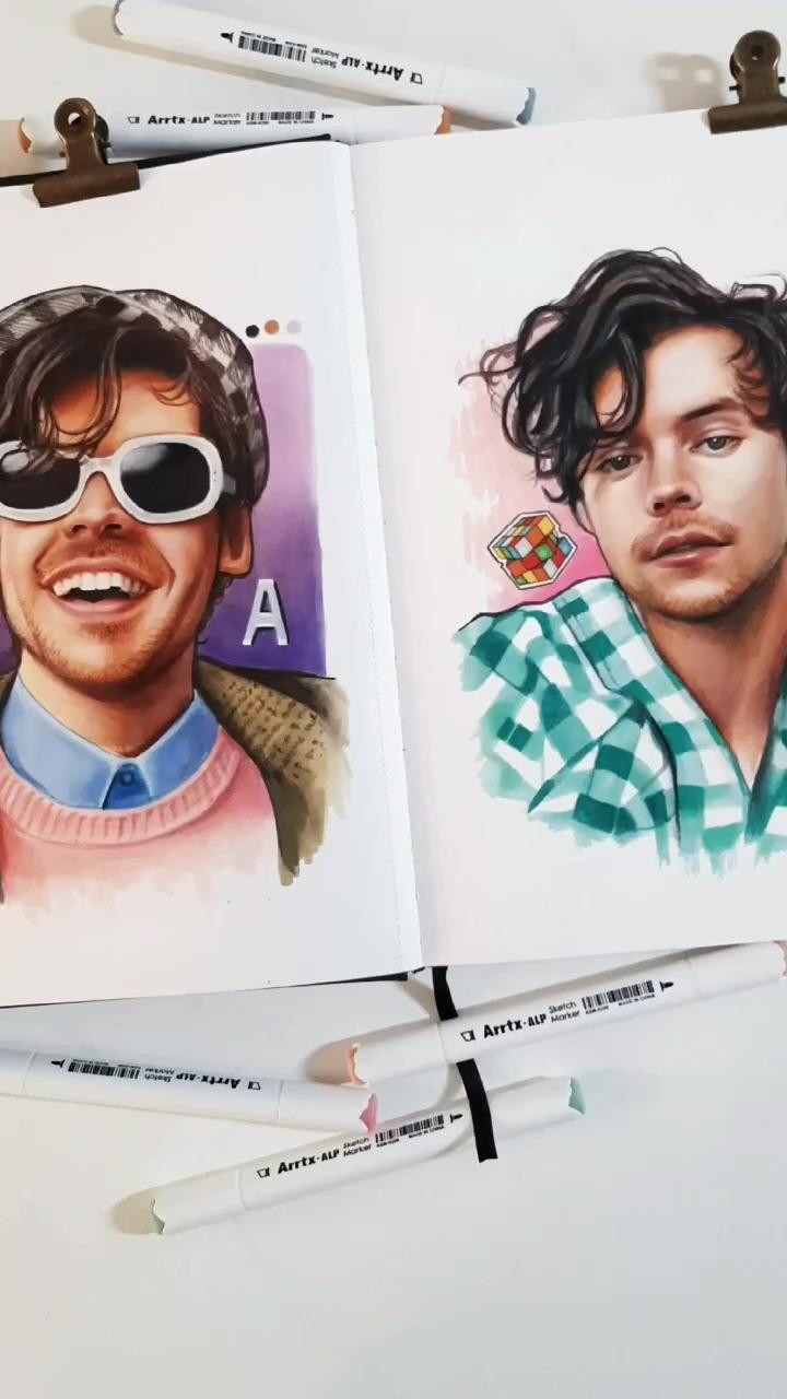 Harry x gucci; beautiful portrait of girl with their brown hairs, painting tutorials, drawing ideas, drawlish
