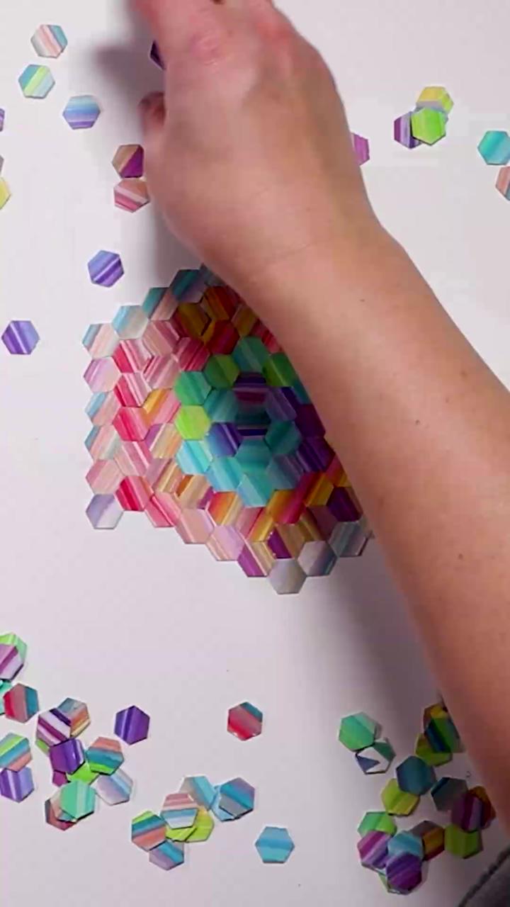 Hexagon collage by josie lewis; messy holi card idea