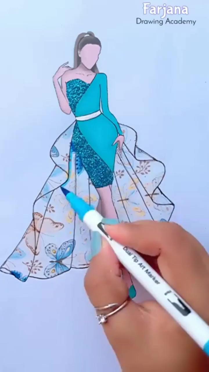 How to colour in dress sketch i colour in dress sketch i colour in sketch dress by farjana drawing | beautiful dress art