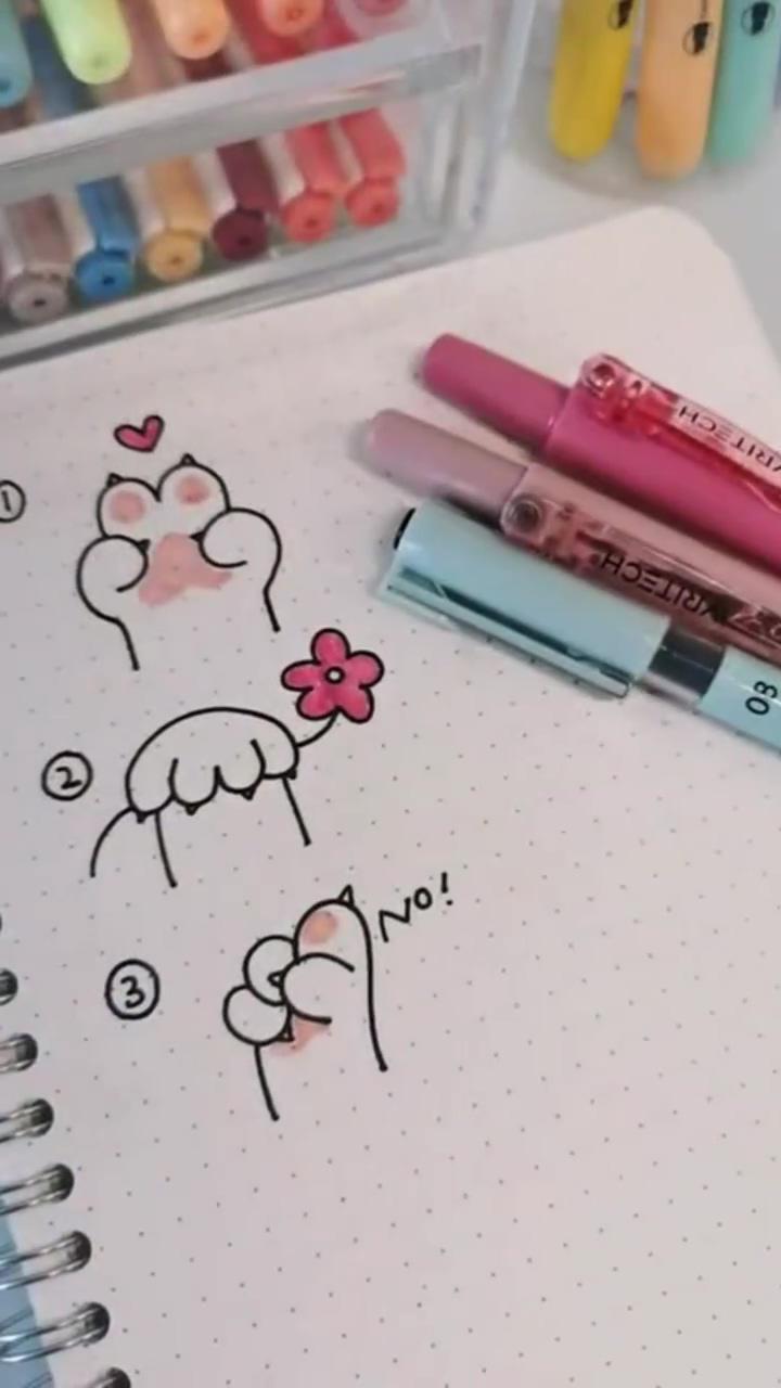 How to draw cute cat paw; bullet journal mood tracker ideas