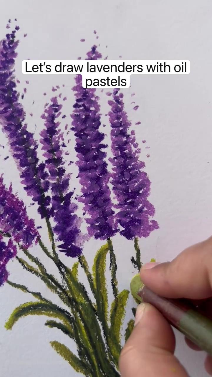 Let's draw lavenders with oil pastels; ghosts floating in the sky watercolor painting art
