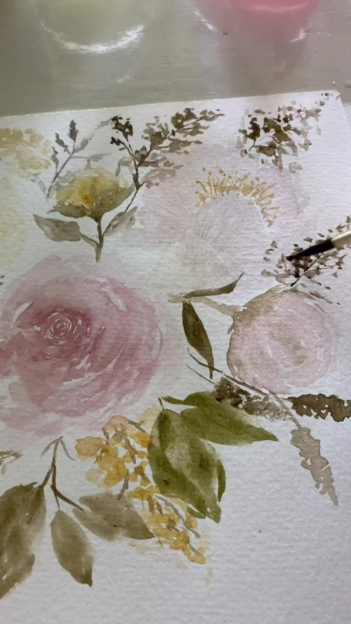 Loose watercolor florals; thick acrylic abstract painting