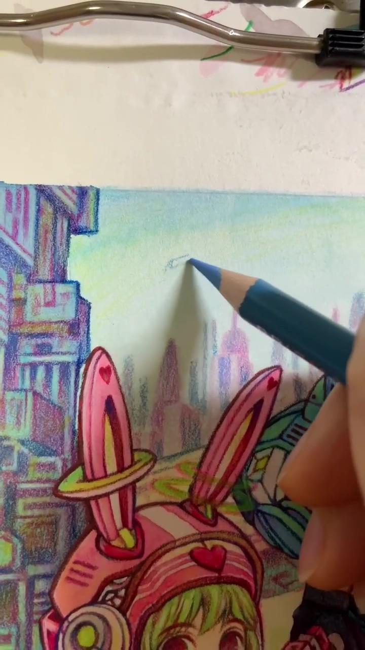 Mechanical 1, watercolor,color pencil illustration | city artwork