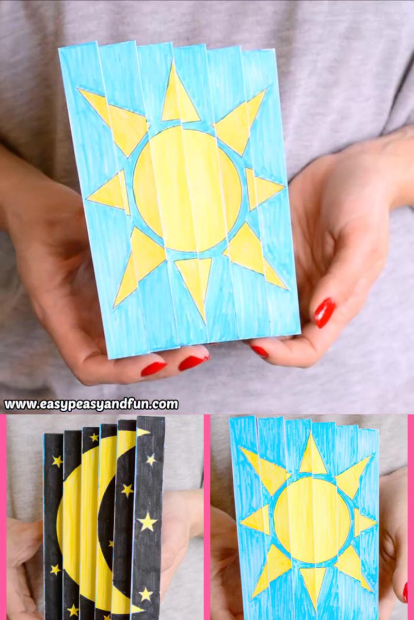 Night and day agamograph template for kids; origami crafts diy
