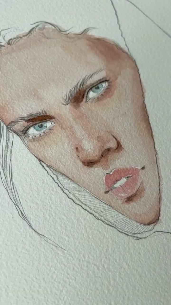 Painting drawing woman face portrait watercolor art; watercolor portrait tutorial