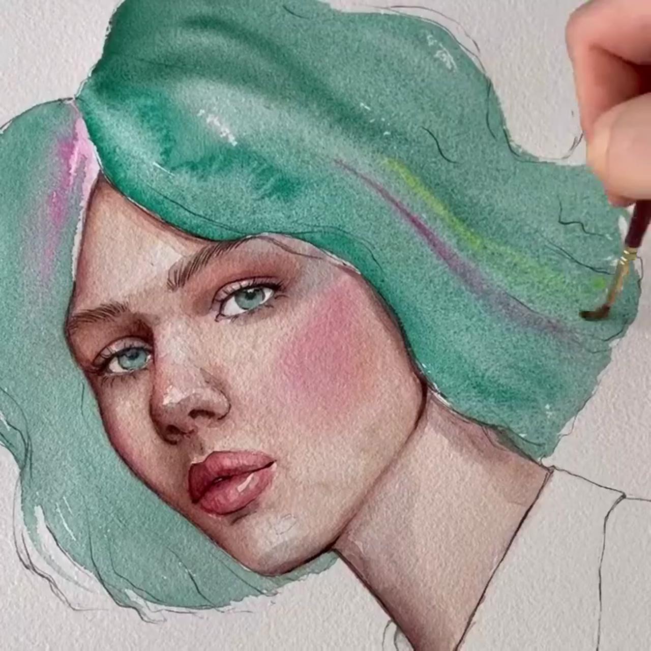 Painting drawing woman face portrait watercolor art | watercolor drawing woman face portrait drawing
