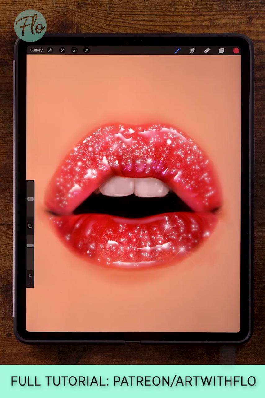 Painting glitter lips in procreate; you can draw this in procreate