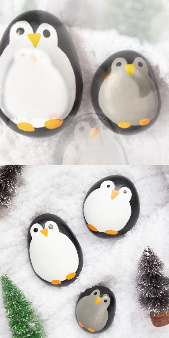  penguin painted rocks; painted rock animals