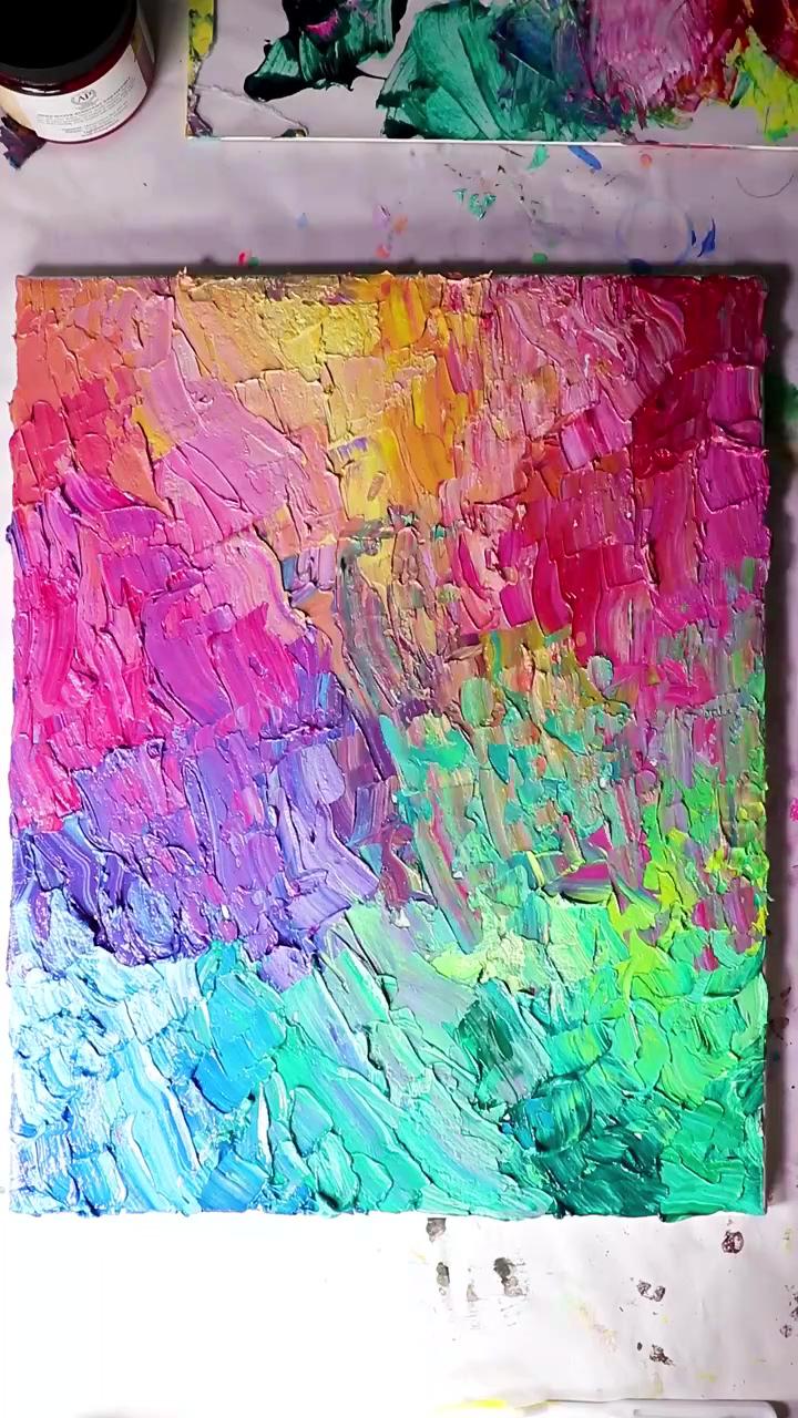 Rainbow thick acrylic palette knife painting - josie lewis art; let's paint 