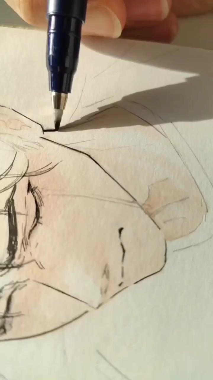 Sad anime boy drawing step by step; draw