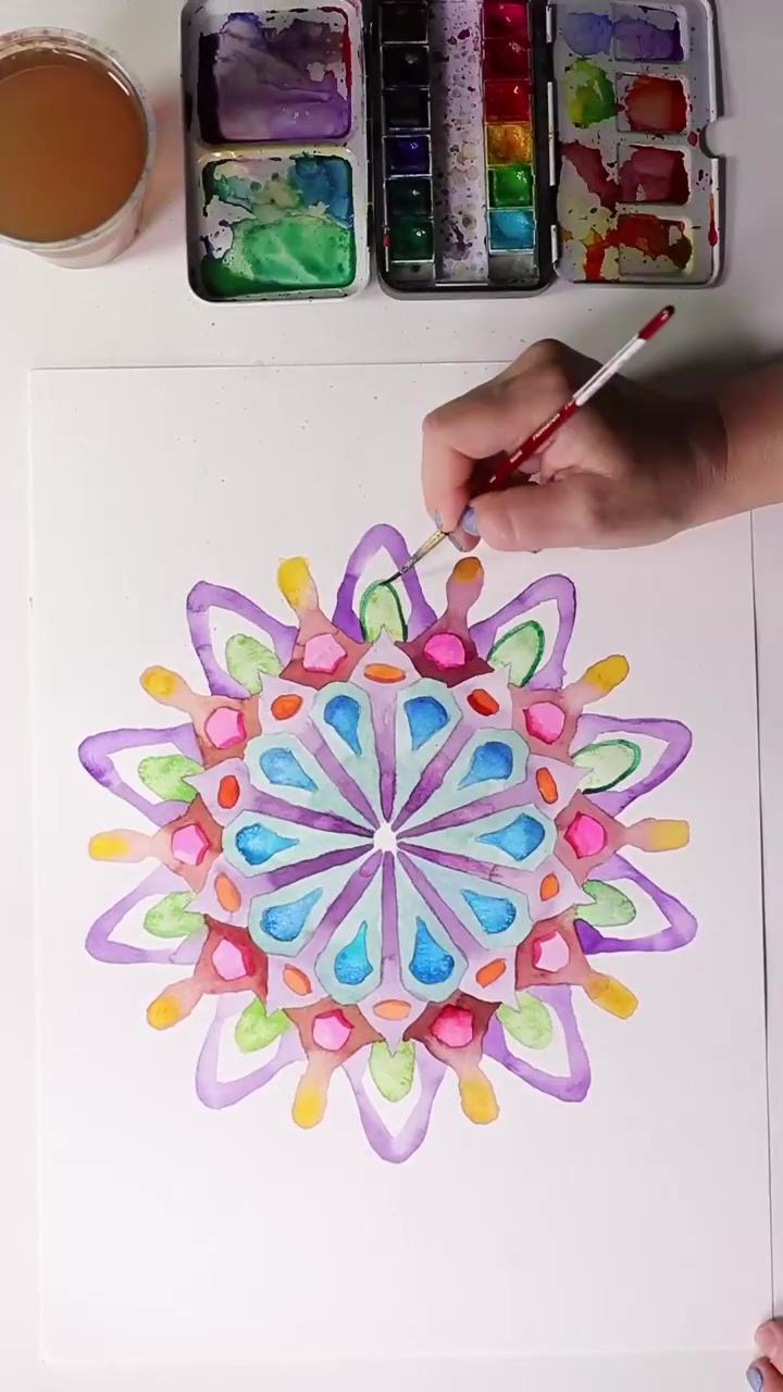 Satisfying watercolor painting process by josie lewis | simple colourful mandala, colourful background, abstract background