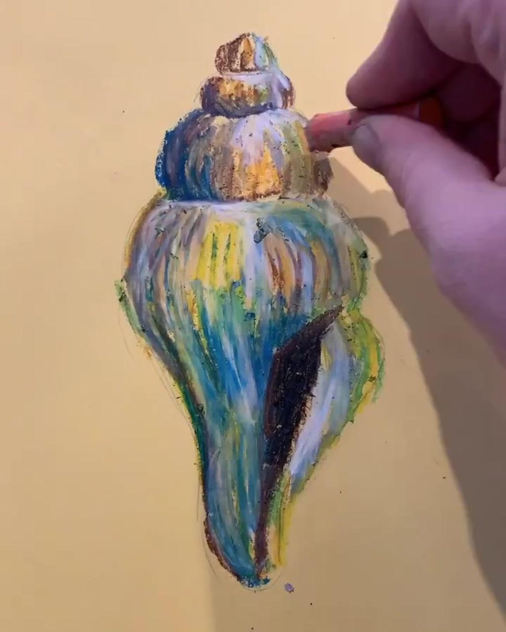 Shells in oil pastel | oil pastels painting