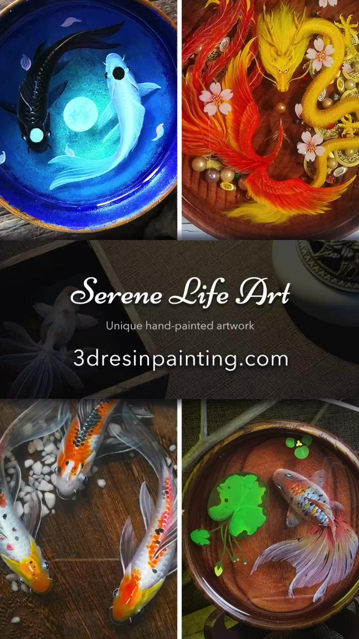 Shrimp acrylic painting on resin layers; lake como custom invitations artwork