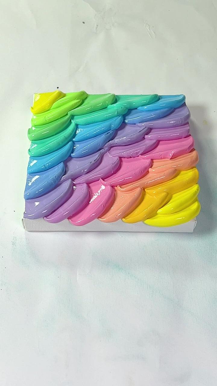 Thick acrylic palette knife rainbow petals | textured canvas art