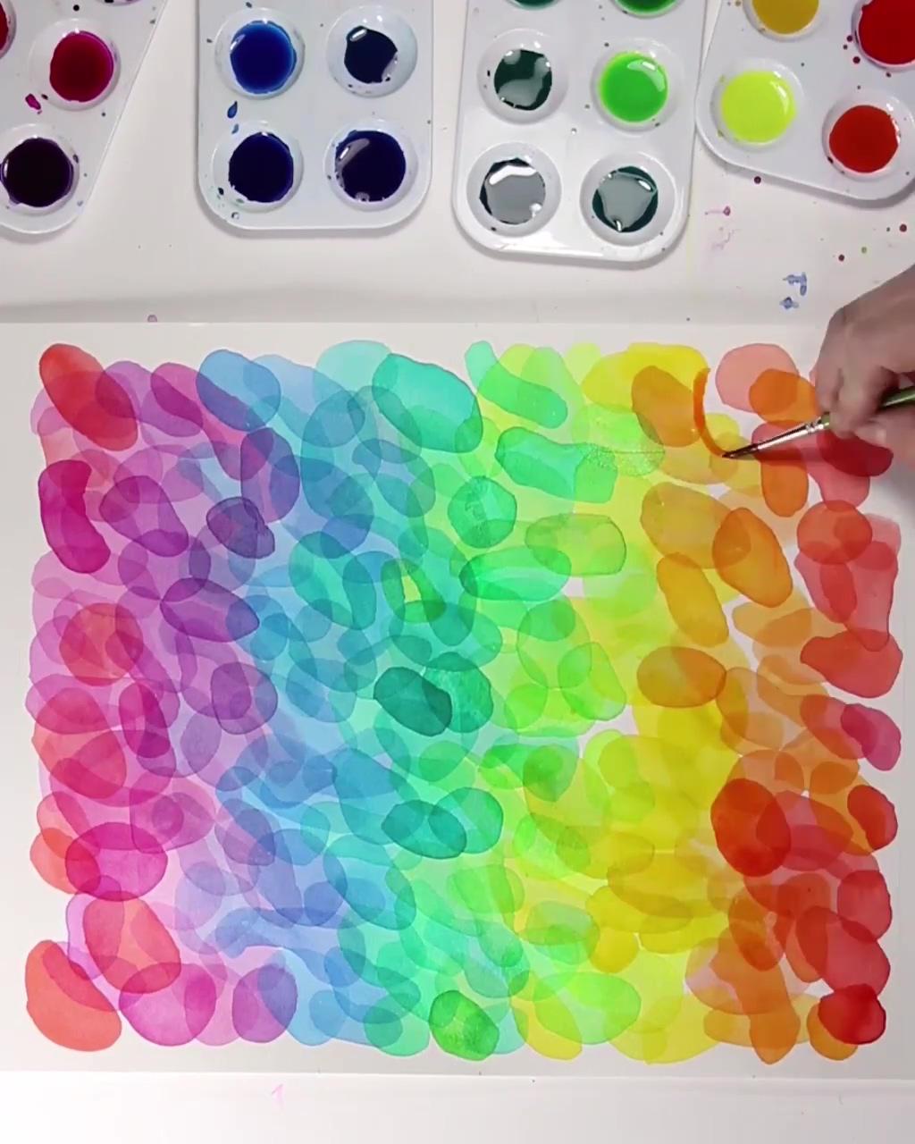 Translucent rainbow pebbles in watercolor; abstract painting diy