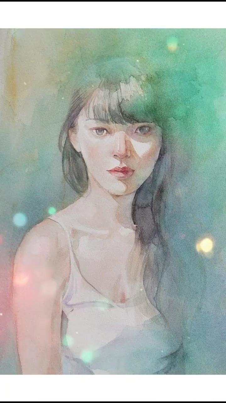 Watercolor art face; watercolor portrait painting