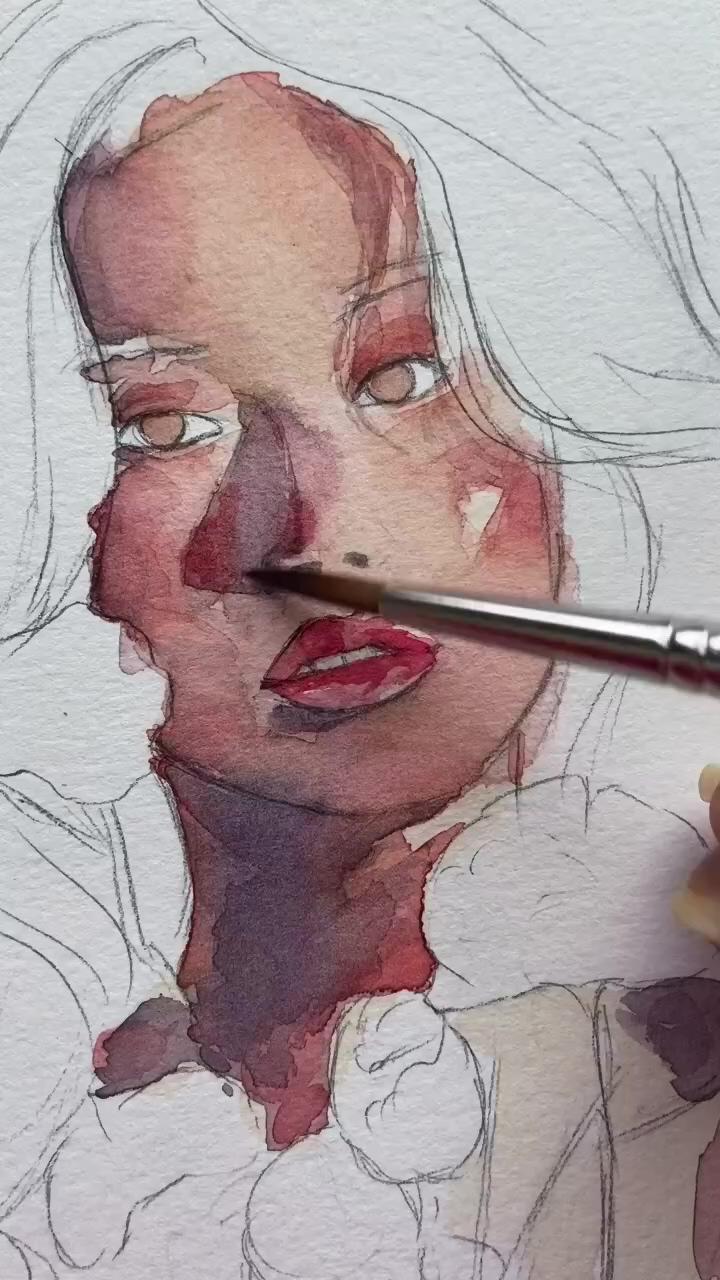 Watercolor drawing woman face portrait drawing | painting videos