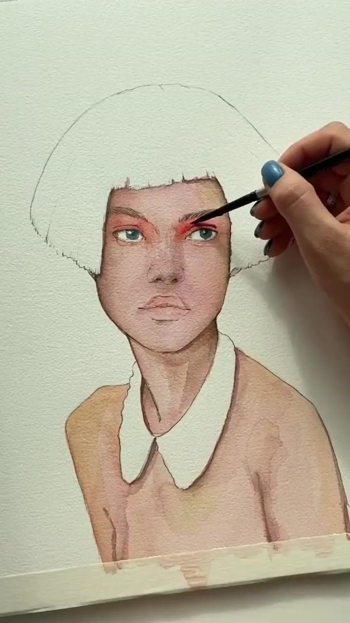 Watercolor drawing woman face portrait drawing; watercolor portrait tutorial