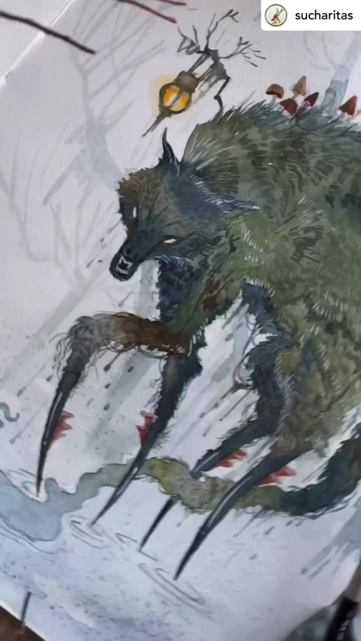 Watercolor fairytale wolf. wip video of watercolor step by step | watercolor art lessons