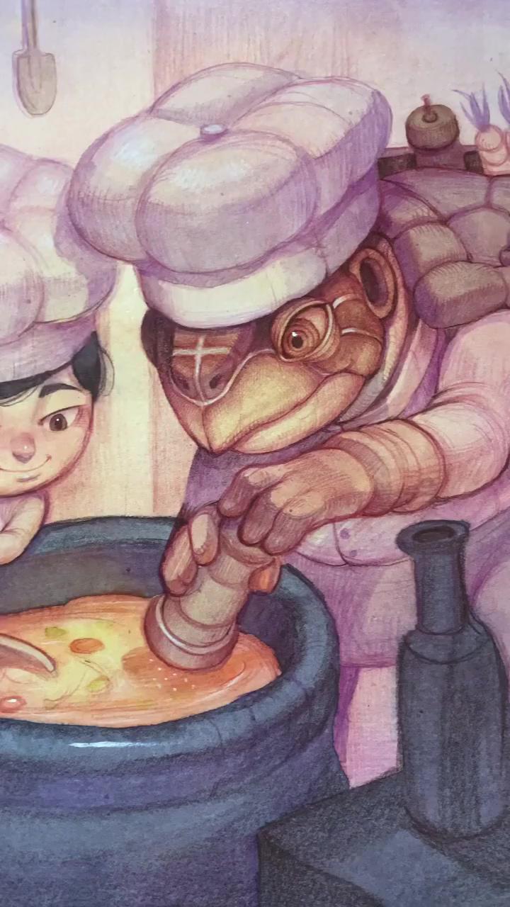 Watercolor of two chefs making turtle soup | watercolor paint