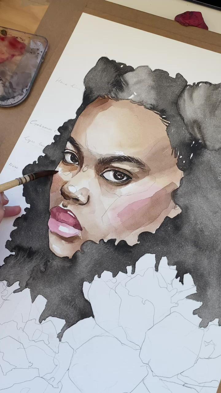 Watercolour portrait by polina bright; watercolor art face