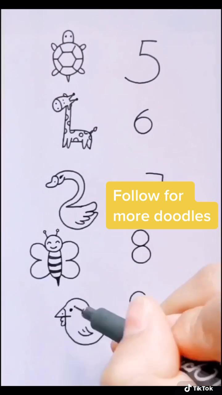 Animal doodles using numbers part 1; simple drawing for kids step by step - random things to draw easy