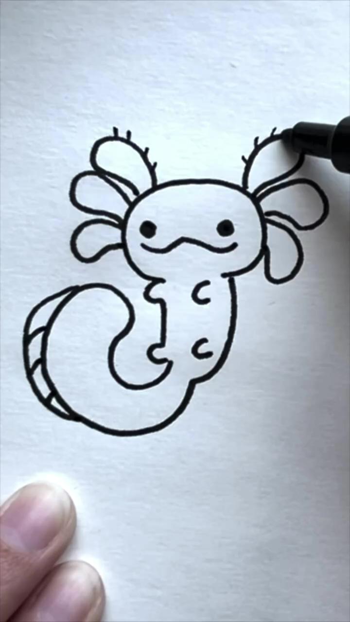 Drawing an axolotl; cute cartoon drawings