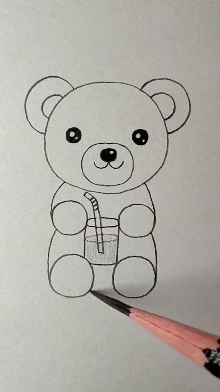 Easy teddy bear drink drawing; easy cartoon drawings