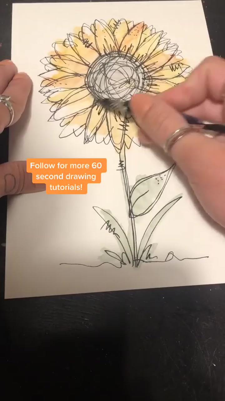 How to draw a beautiful imperfect sunflower, diy flower art,; painting art lesson