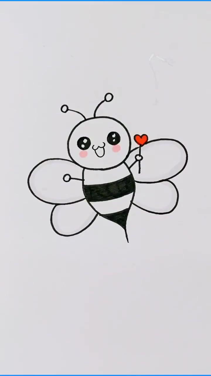 How to draw a bee, step by step drawing for kids; how to draw a sketch filled with beautiful colors