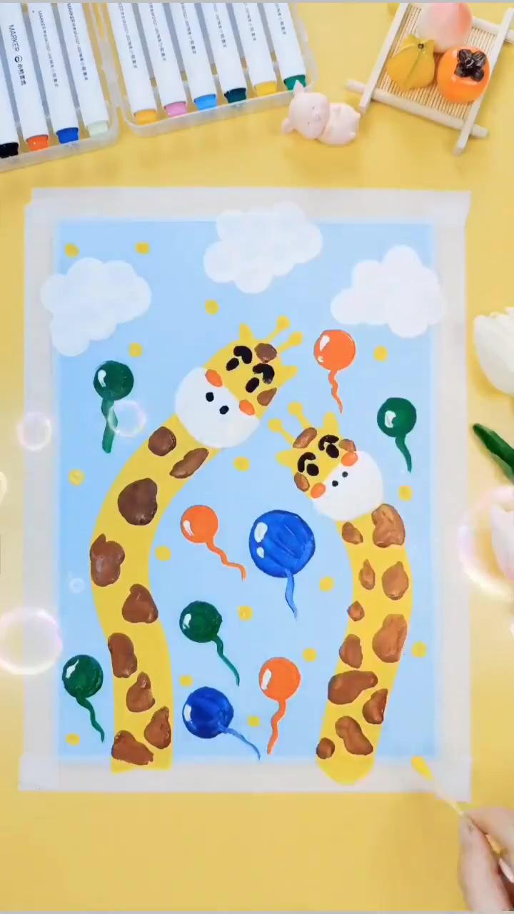 How to draw a giraffe - easy printable tutorial; hand crafts for kids
