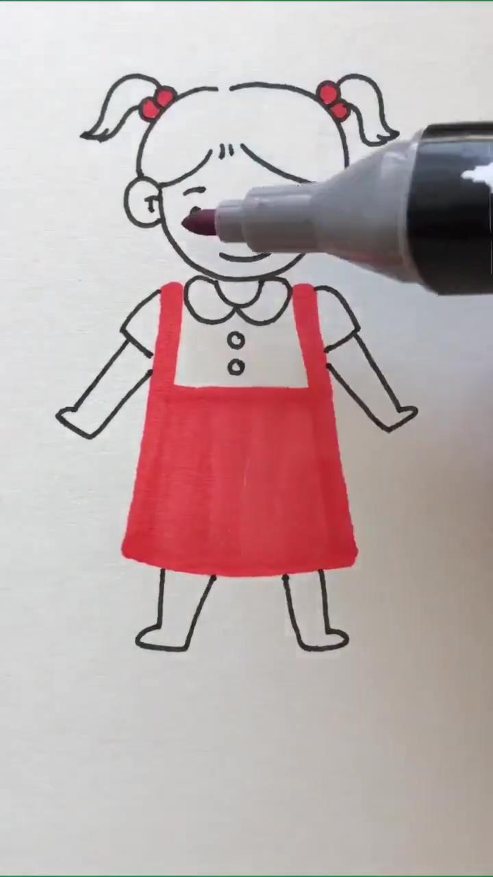 How to draw a girl for kids, girl drawing lesson step by step; easy cartoon drawings