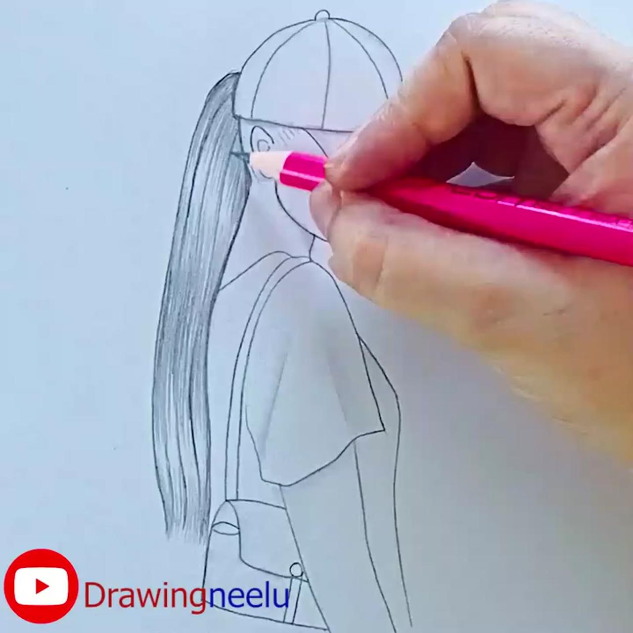 How to draw a girl hat covered face, pencil sketch for beginner, simple drawing, easy drawing; pencil sketches of faces