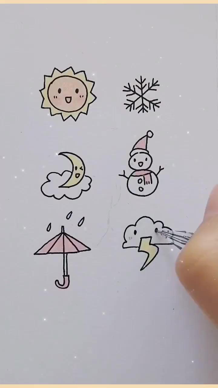 How to draw a weather step by step - easy drawings ideas; cute small drawings