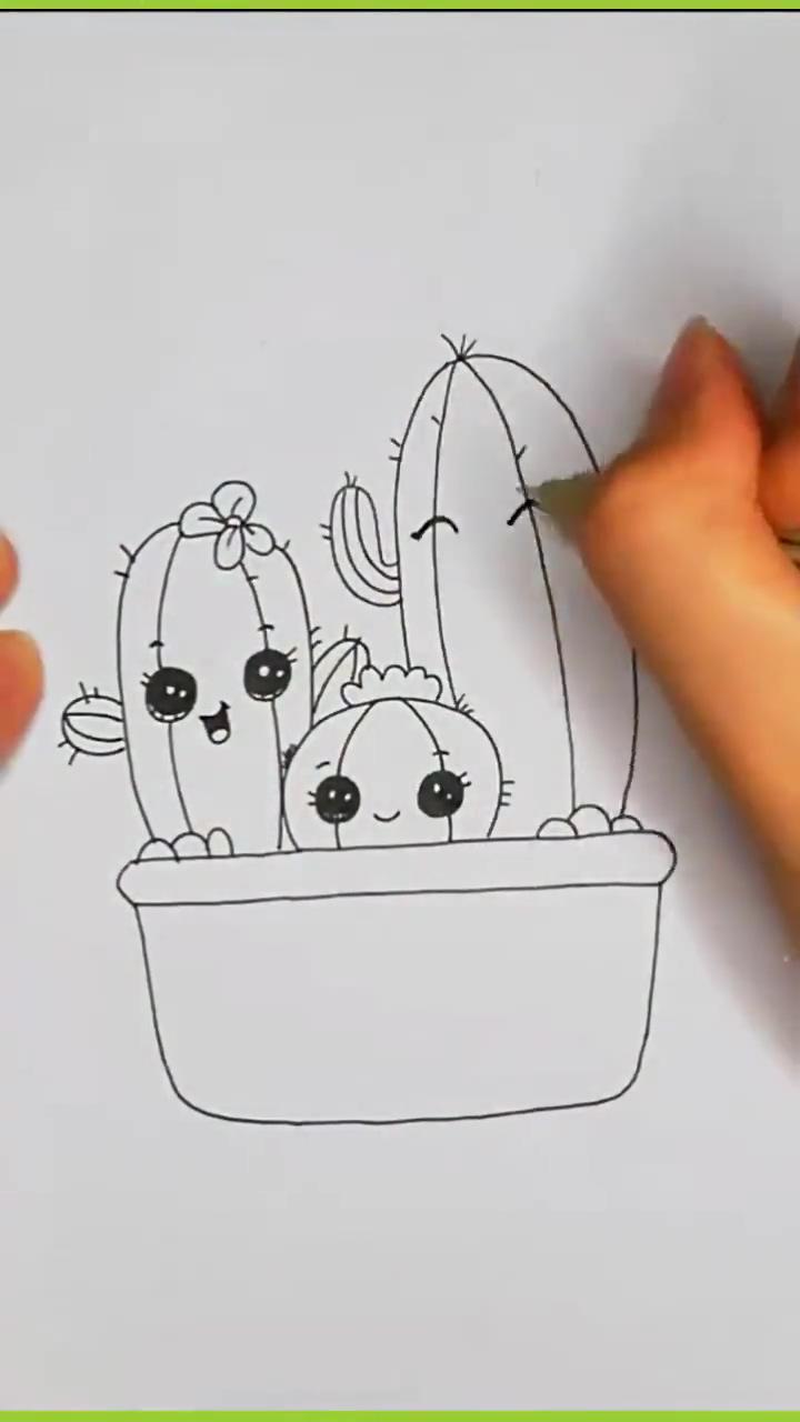 How to draw cactus step-by-step tutorials; easy things to draw