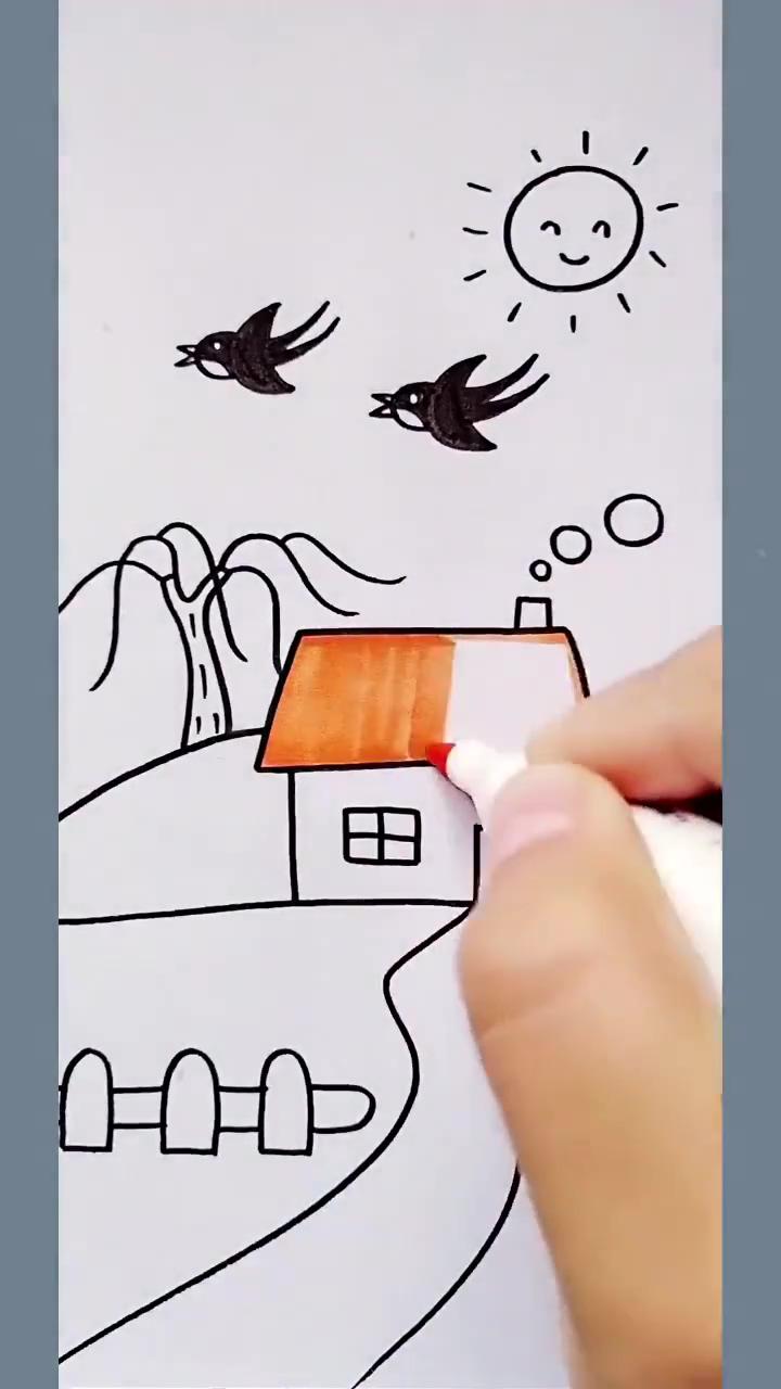 How to draw landscape - step by step tutorial - cool drawing idea; drawing pictures for kids