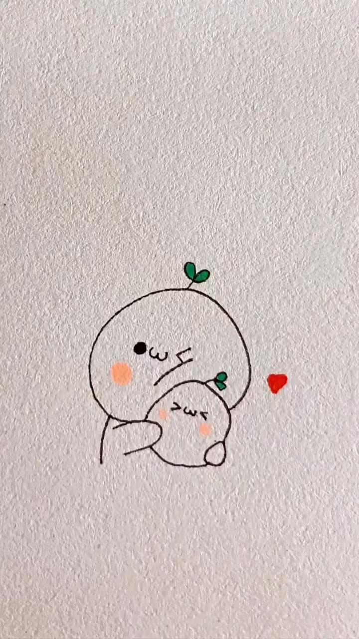 Kawaii with baby drawing love; snoopy