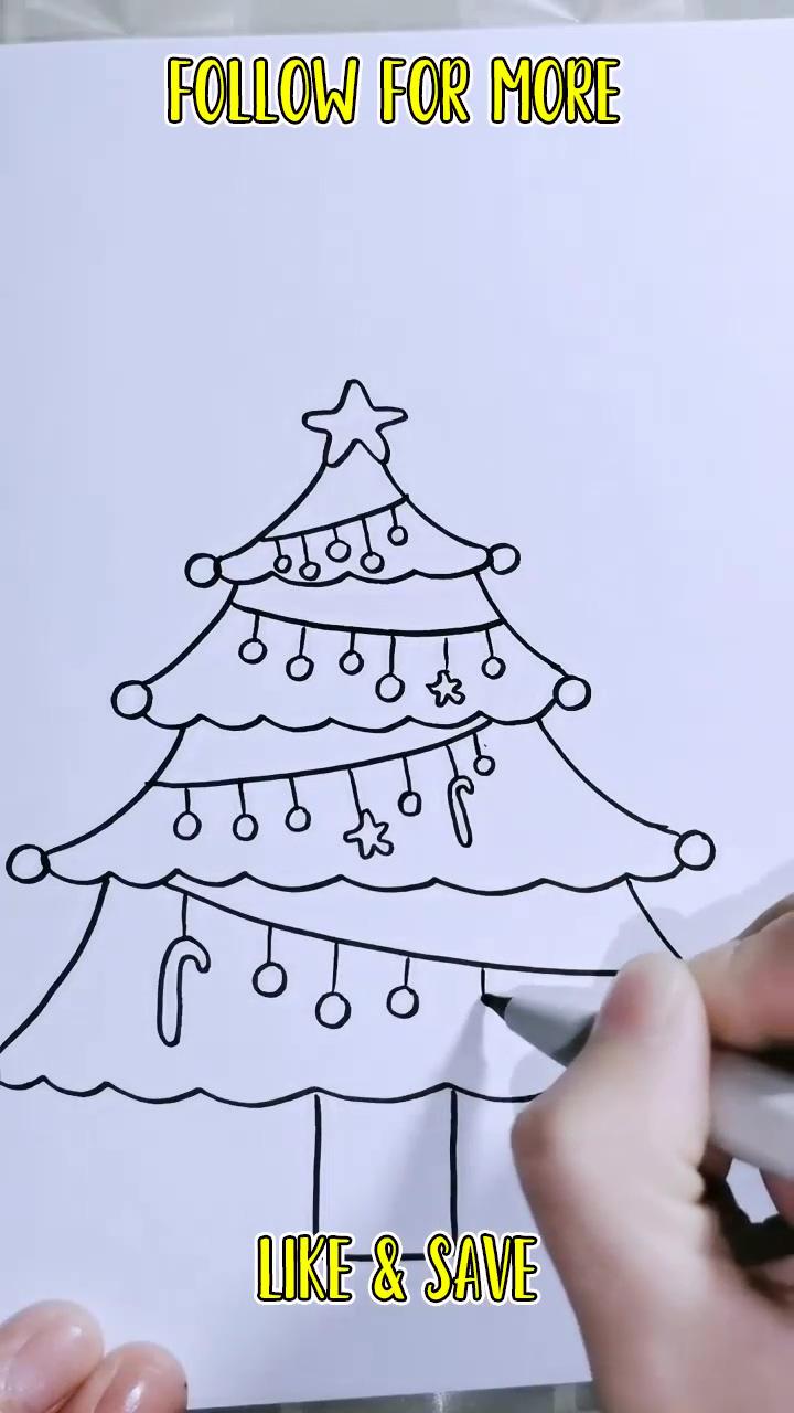 Kids christmas drawing- how to draw easy christmas tree step by step | christmas tree directed drawing for kids