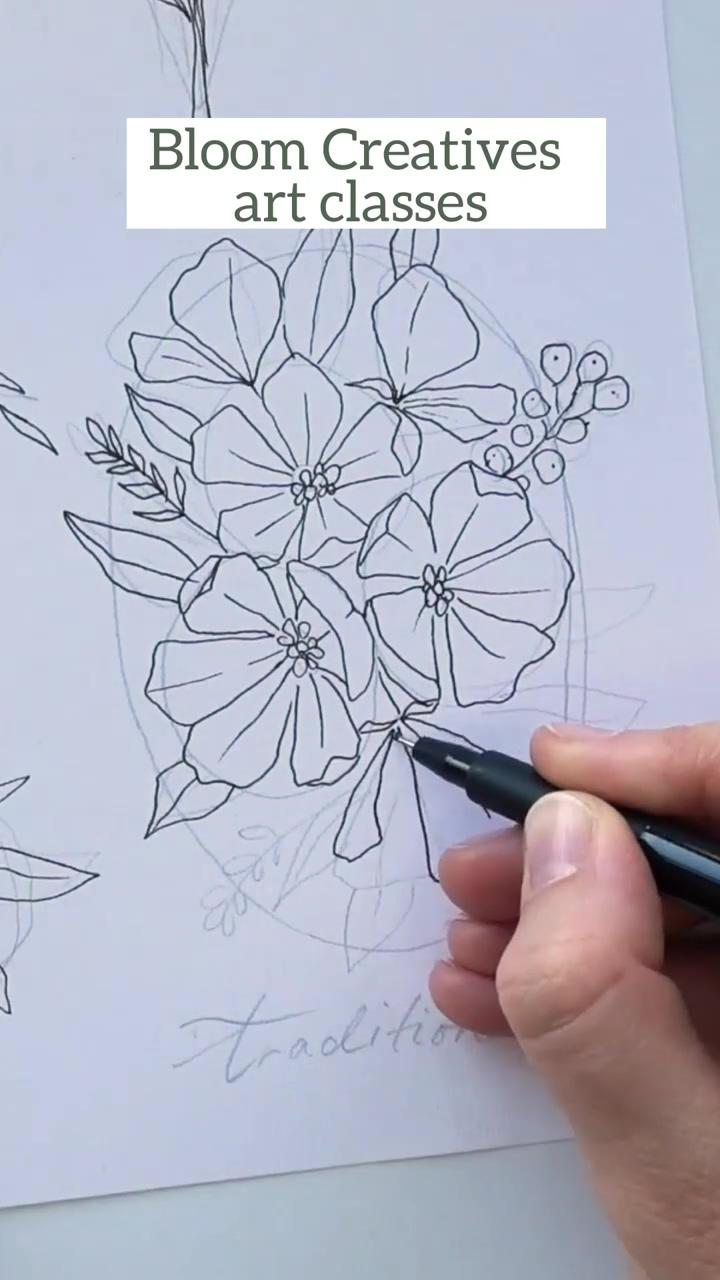 Learn how to draw floral compositions - bloom creatives art classes; flower drawing tutorials
