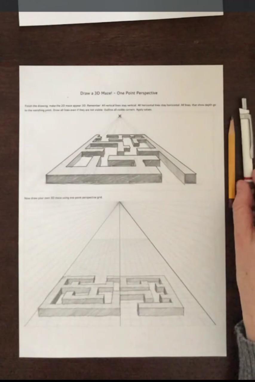 One point perspective worksheet - draw a maze | perspective drawing architecture