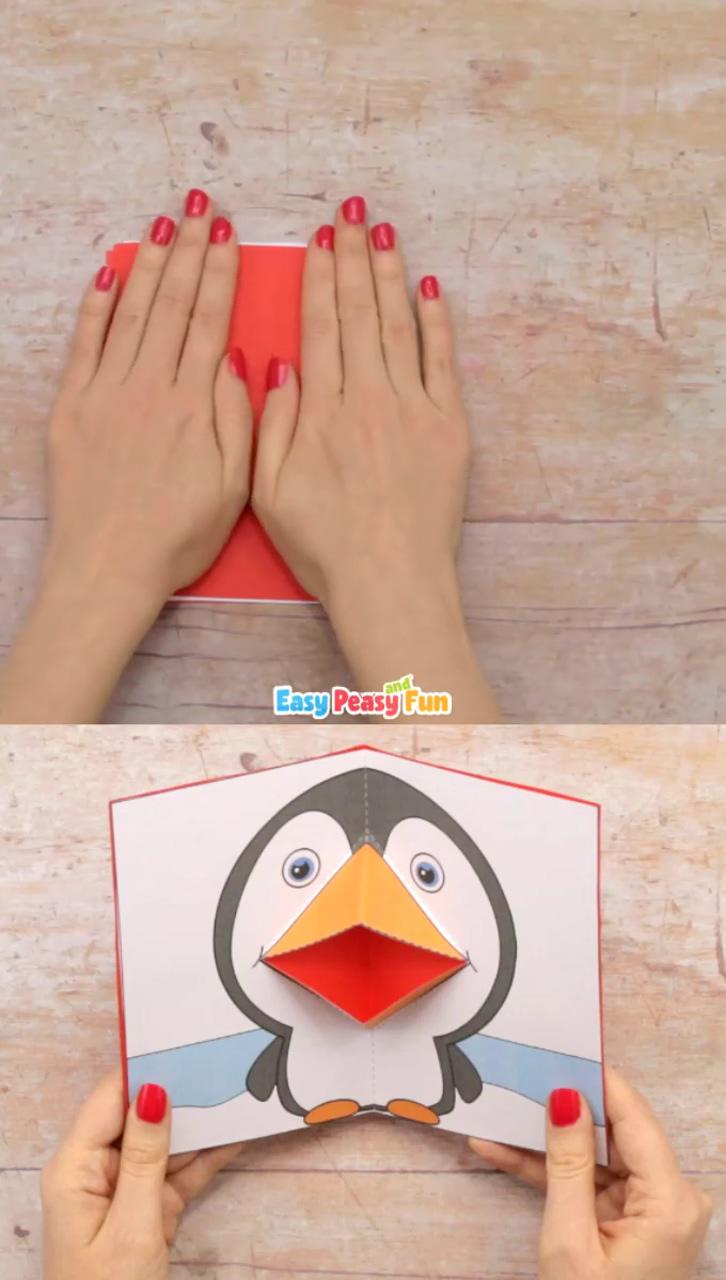 Penguin pop up card template; paper crafts diy tutorials