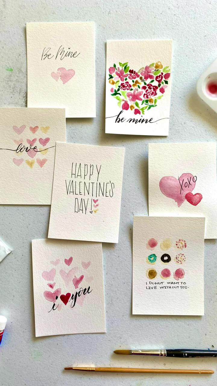 Valentine cards handmade watercolor cards; diy watercolor cards