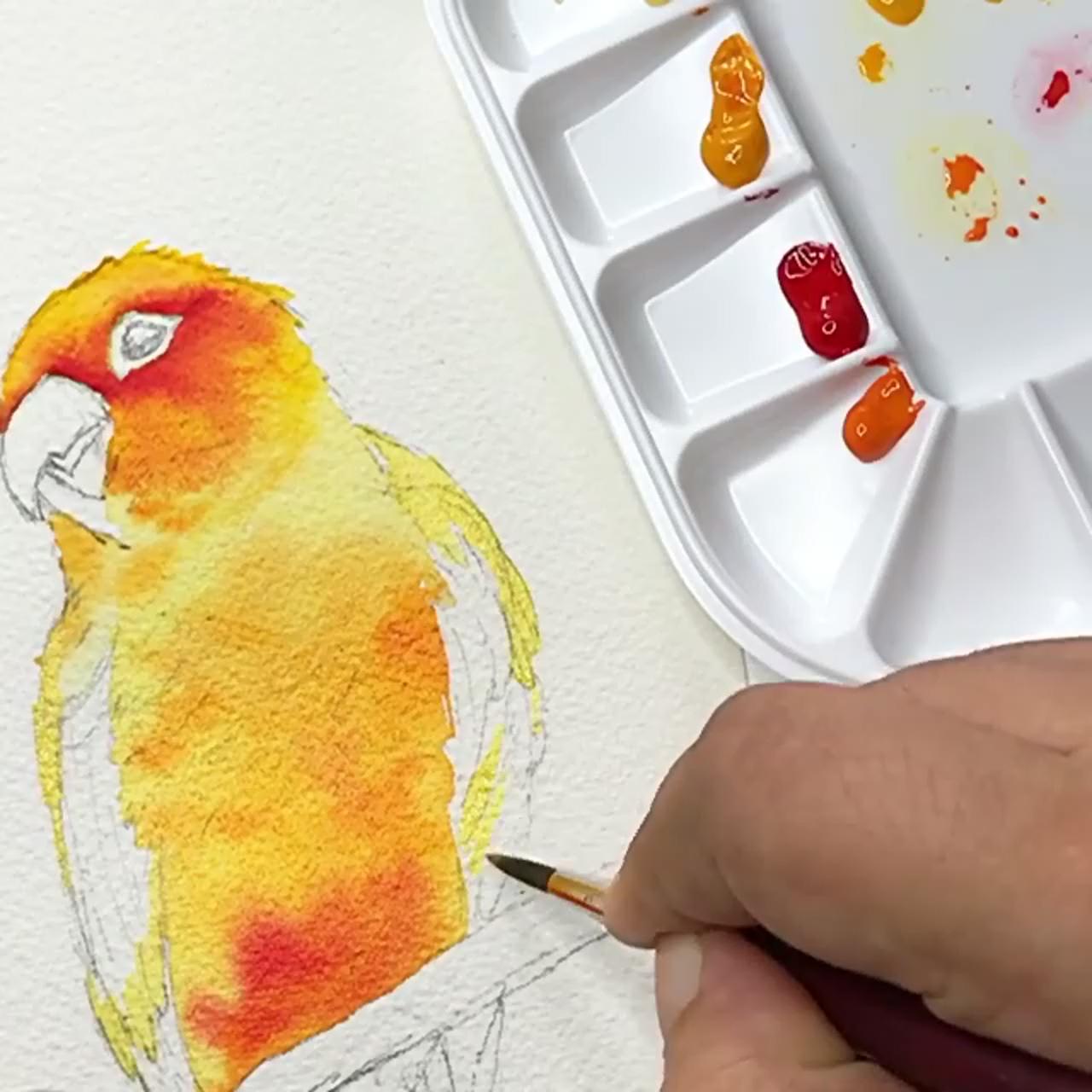 Colorful bird | animal watercolor tutorial