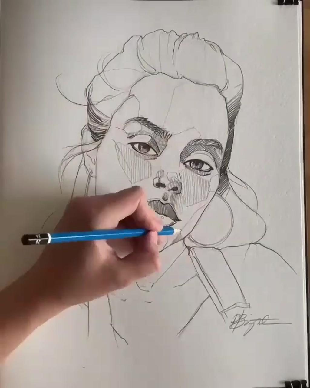 Draw a sketch portrait of a girl beautiful face construction head model #mood #moodpassion pencil art | watercolor art face
