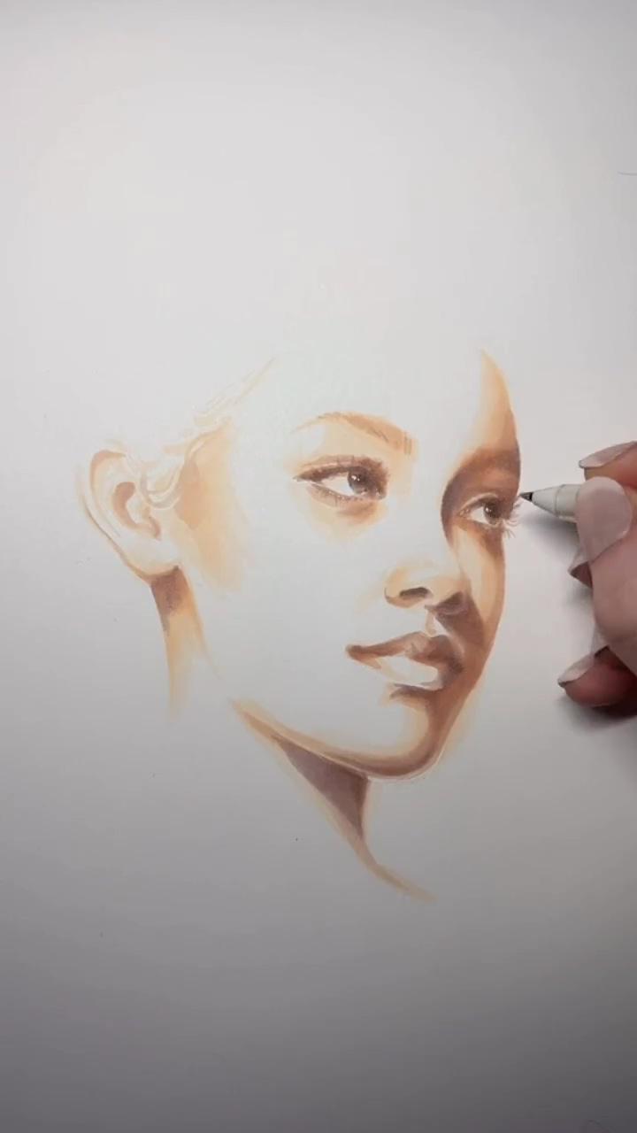 Drawing a face with promarkers; how to beautiful watercolor portrait painting