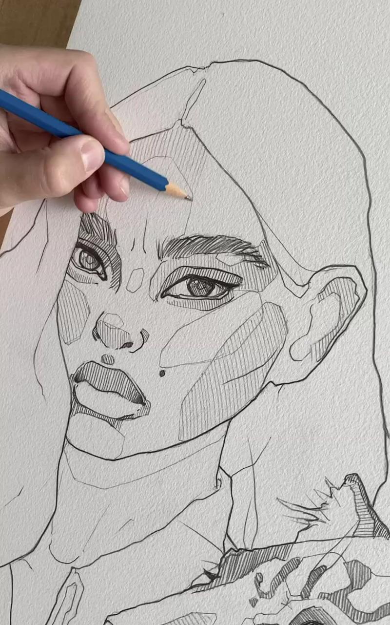 Face art drawing; girl drawing sketches