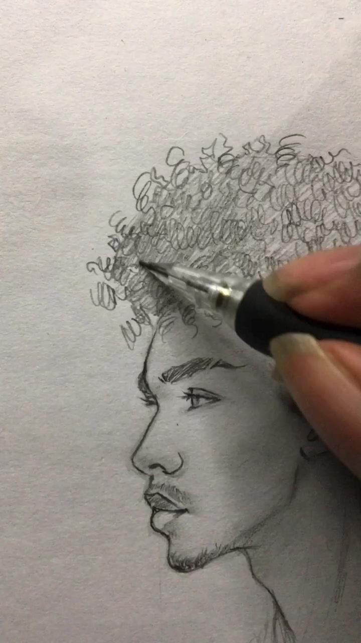 How to draw curly hair for boys | male face drawing