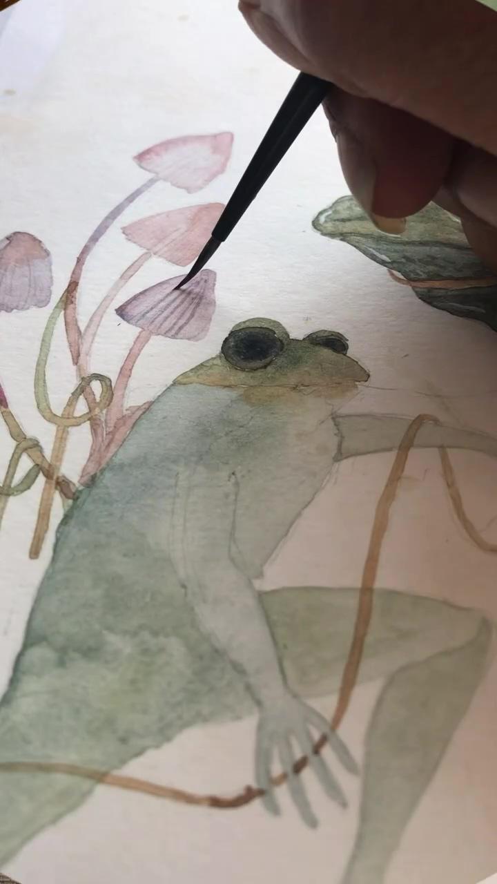How to paint a whimsical watercolor frog. quick tips on how to build details | cherry . watercolor