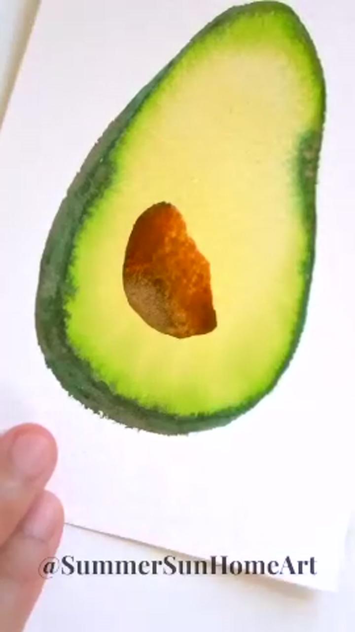 How to paint avocado, summersunhomeart; learn watercolor