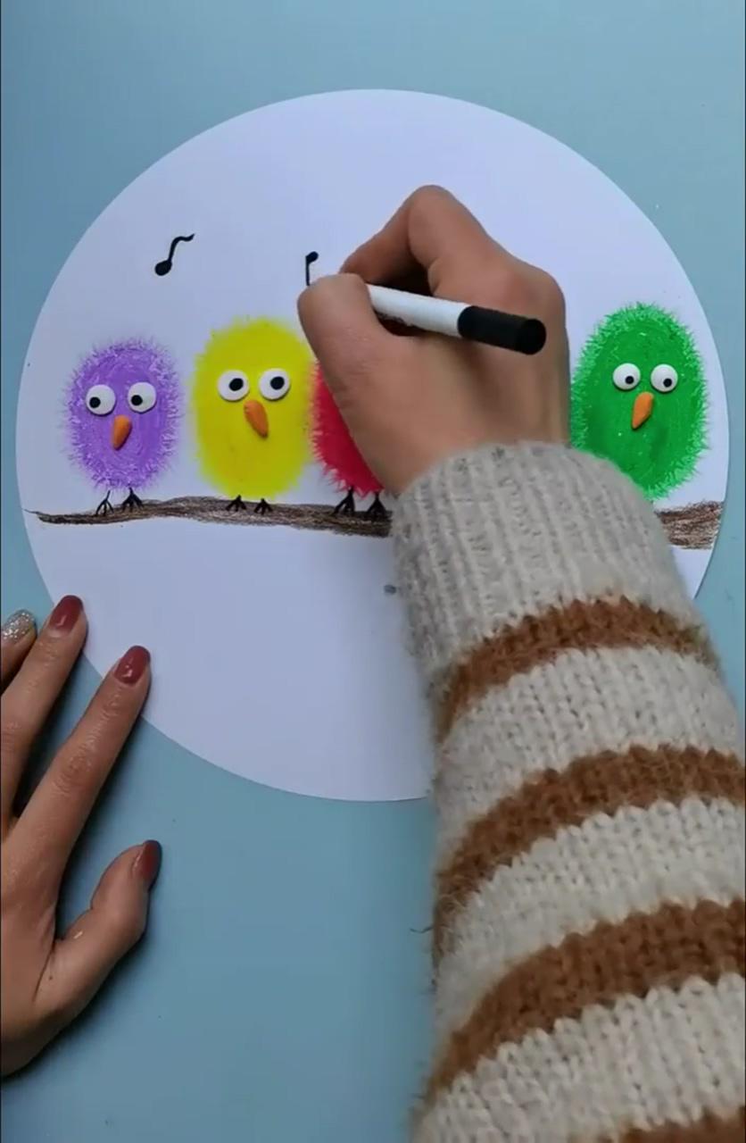 Let's draw cute and cute birds with children | preschool drawing ideas